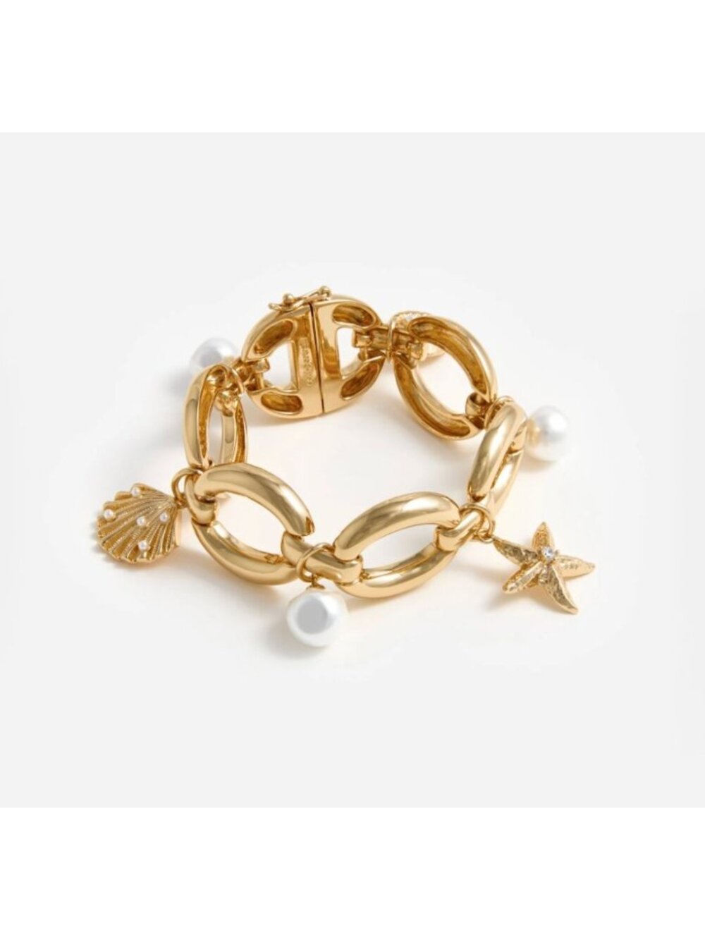 Self-Portrait $285 Nautical Gold Pearl Shell Charm Bracelet